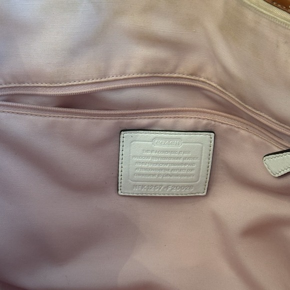 Coach Peyton Patent Leather Shoulder Tote F20028 Butter Yellow Cognac Trim Purse - Picture 8 of 14